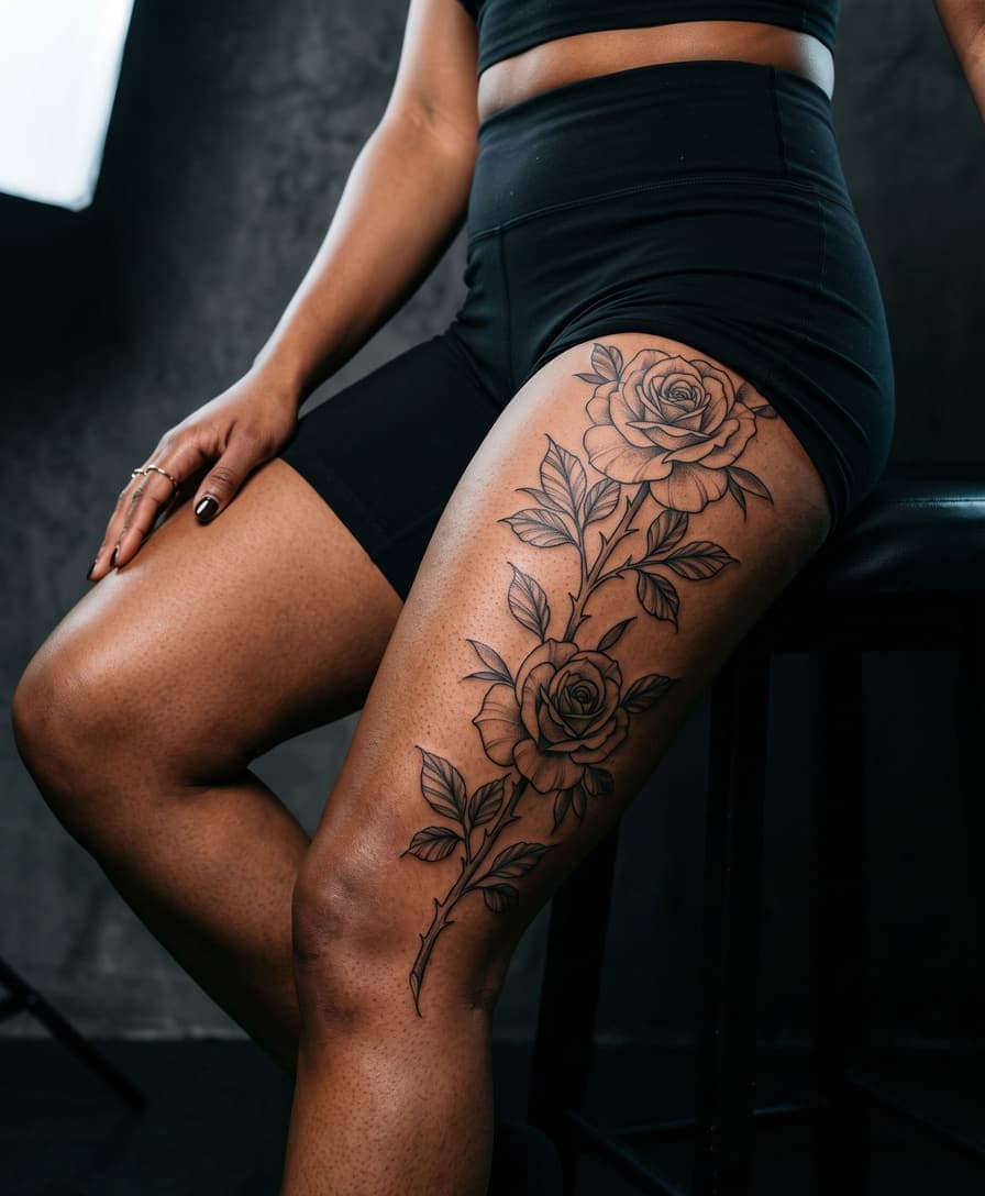 AI tattoo placement preview - Thigh tattoo visualization