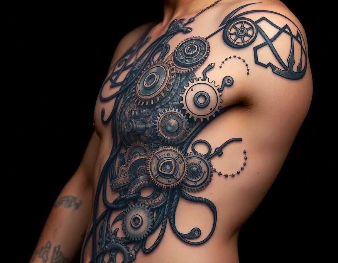 Biomechanical tattoo style example - AI generated