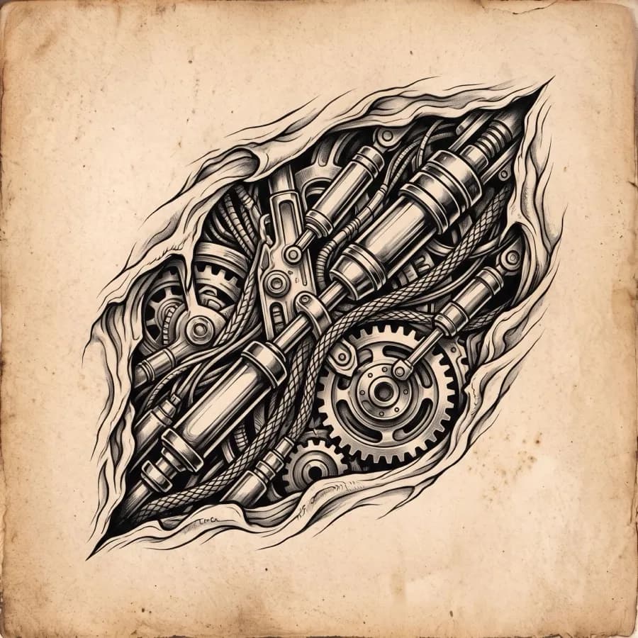 Biomechanical tattoo style example - AI generated