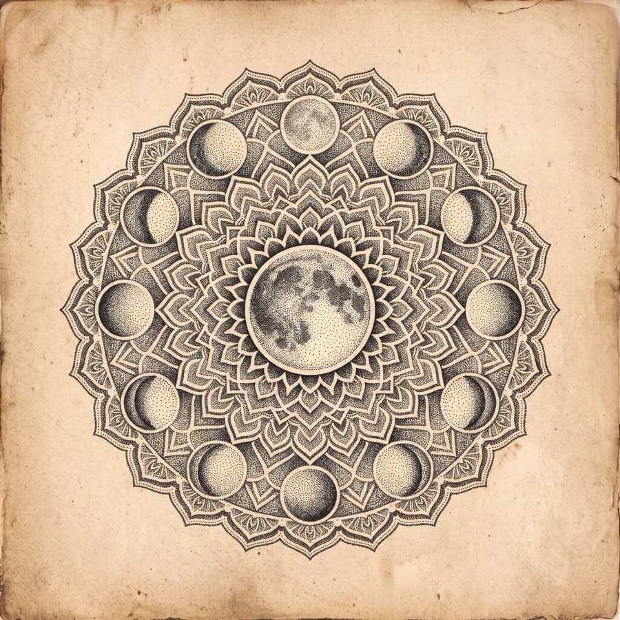 Dotwork dövme stili örneği - yapay zeka ile oluşturuldu
