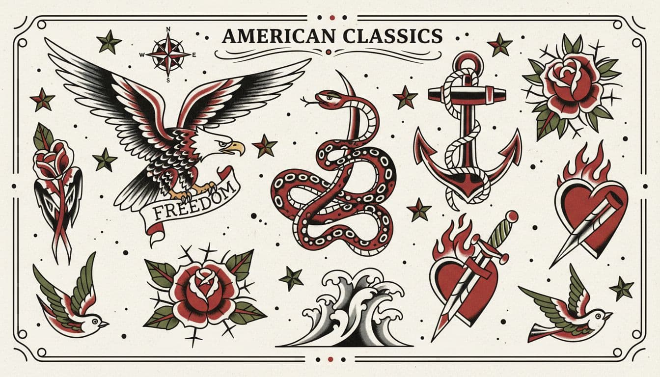 Traditional / Old School tattoo style example - AI generated