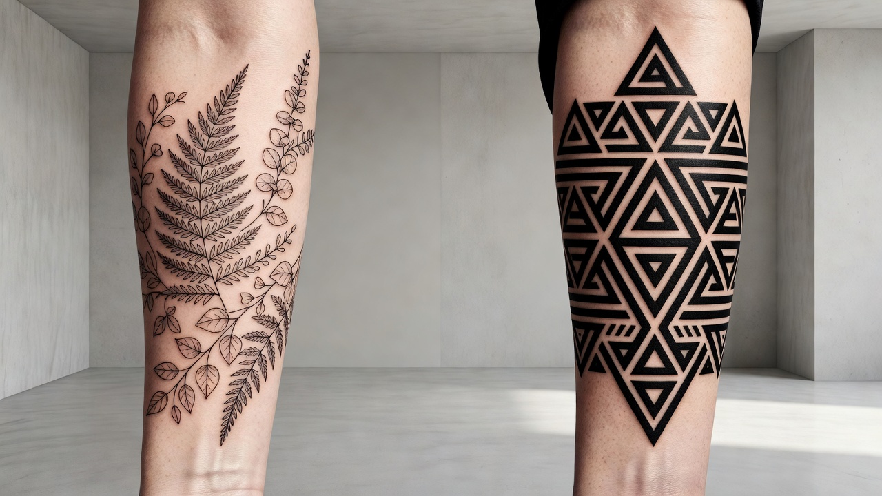 Split comparison showing tattoo art generated from a text prompt versus tattoo art generated from a photo
