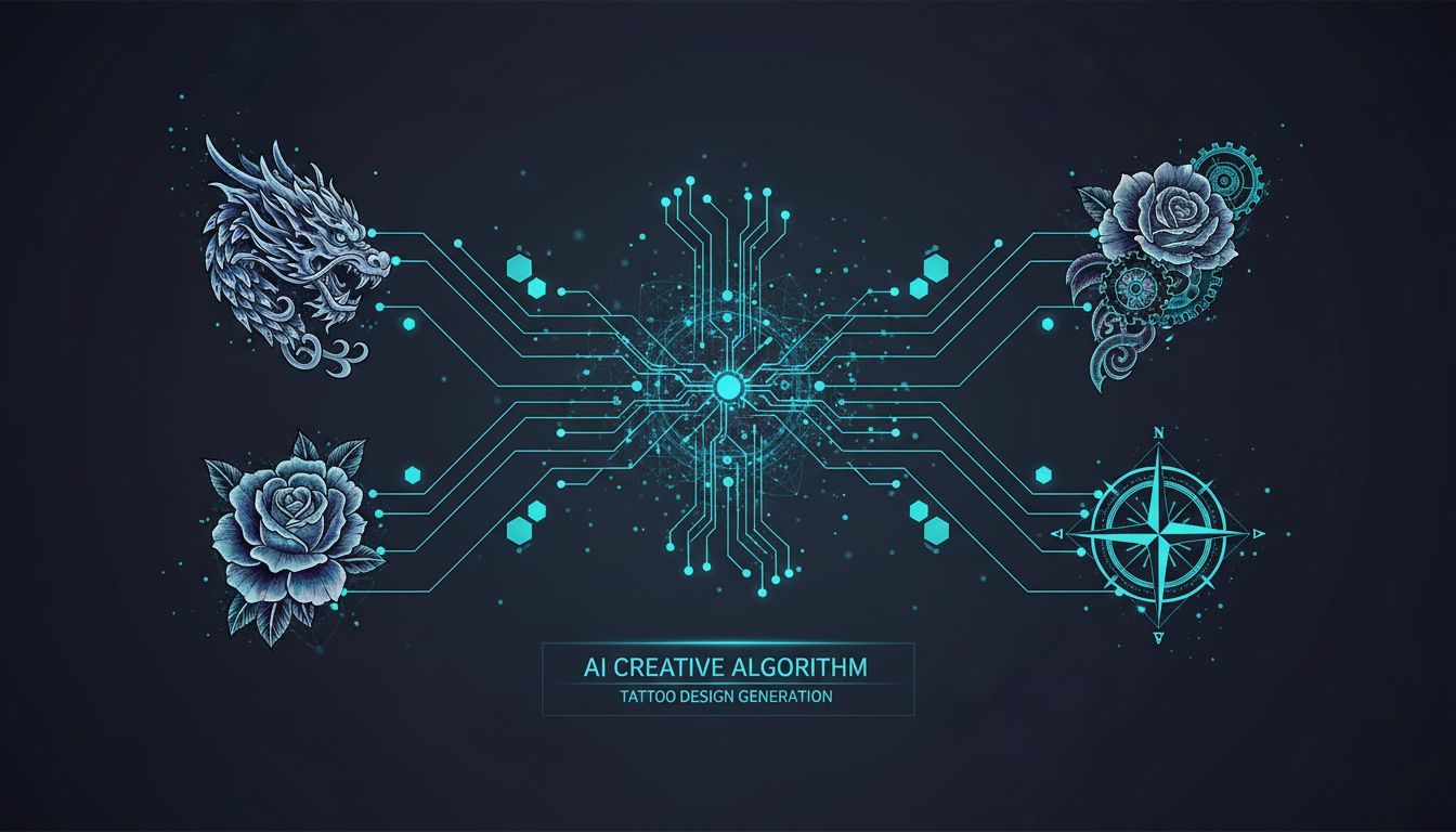 How AI tattoo generators work - diagram showing the process from text input to generated design