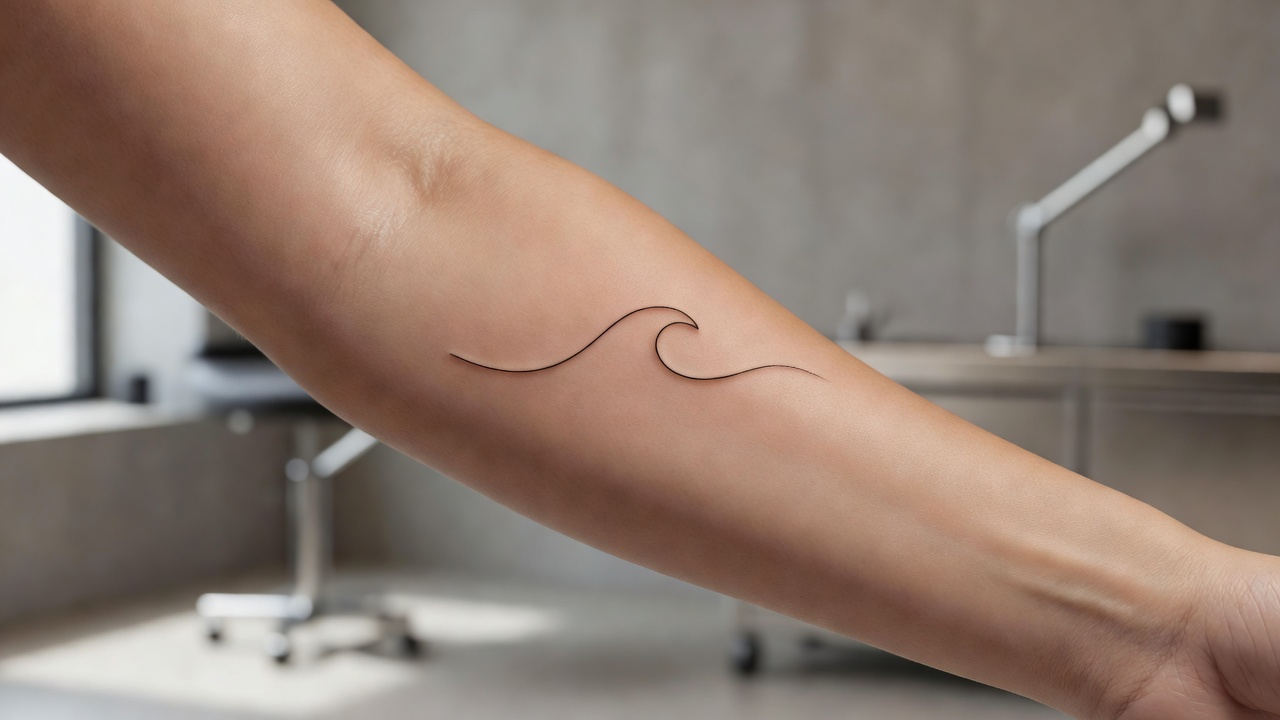 Simple minimalist line tattoo design with clean outline and generous negative space on skin