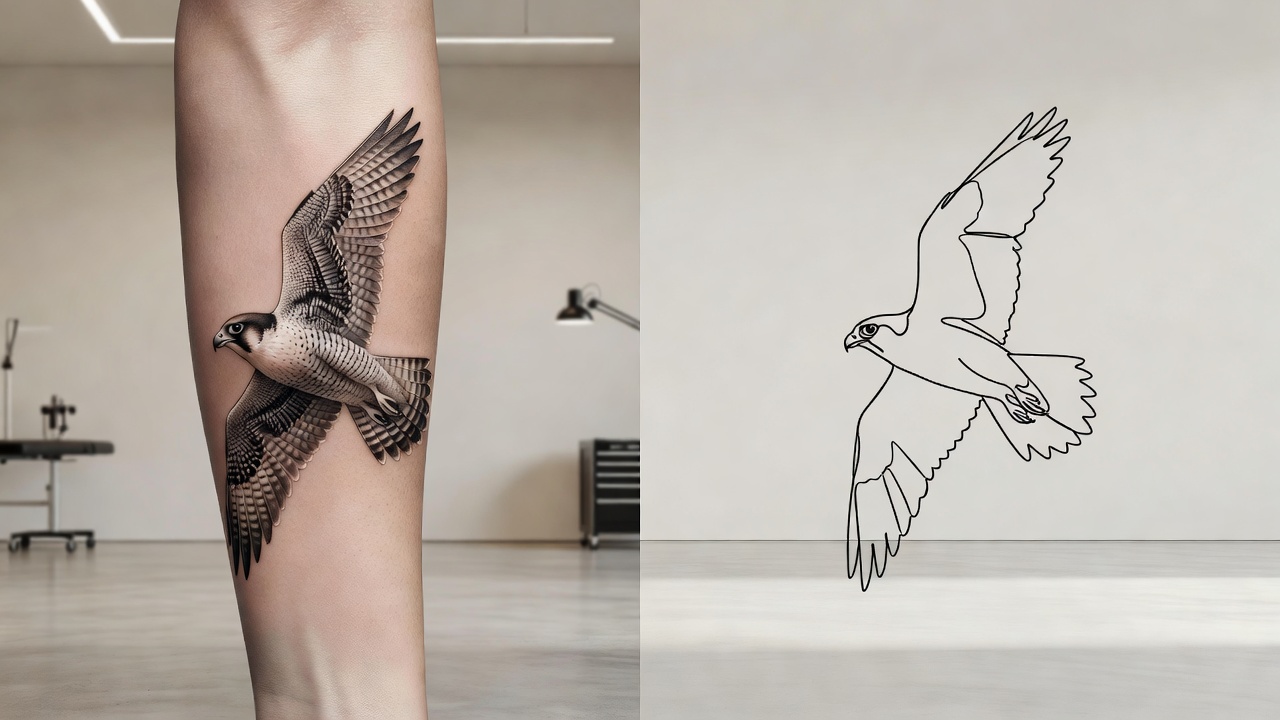 Split comparison of the same tattoo design generated in a detailed realism style versus a stripped-back minimalist style