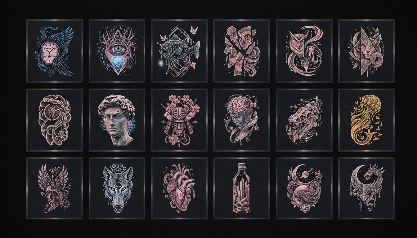 Unique AI-generated tattoo concepts showing never-before-seen designs