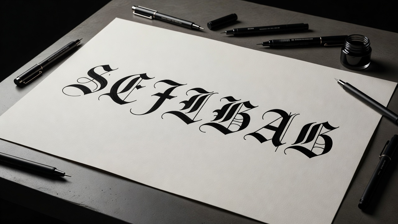 Différents styles de lettrage de tatouage IA comparés sur du papier à croquis, du script délicat aux traits de blackletter en gras