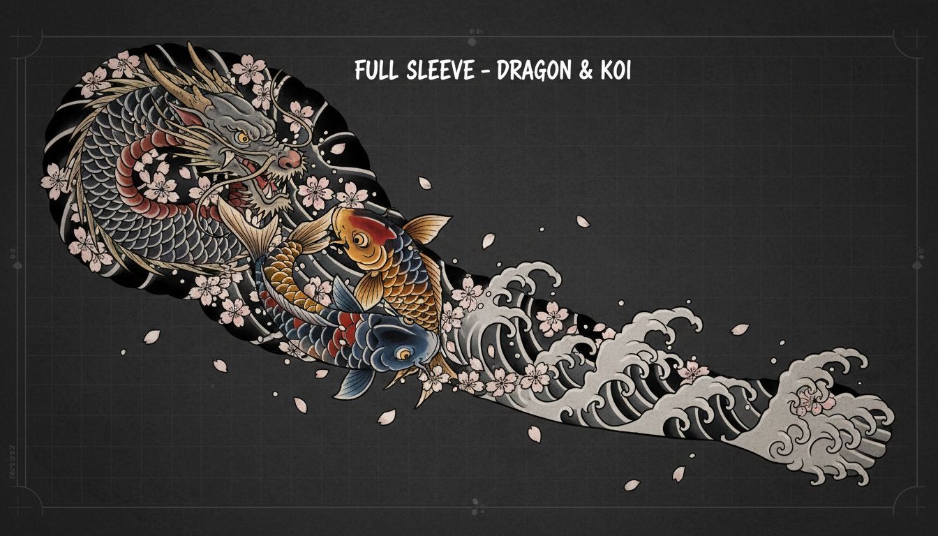 Complete full-sleeve design generated by AI showing seamless flow