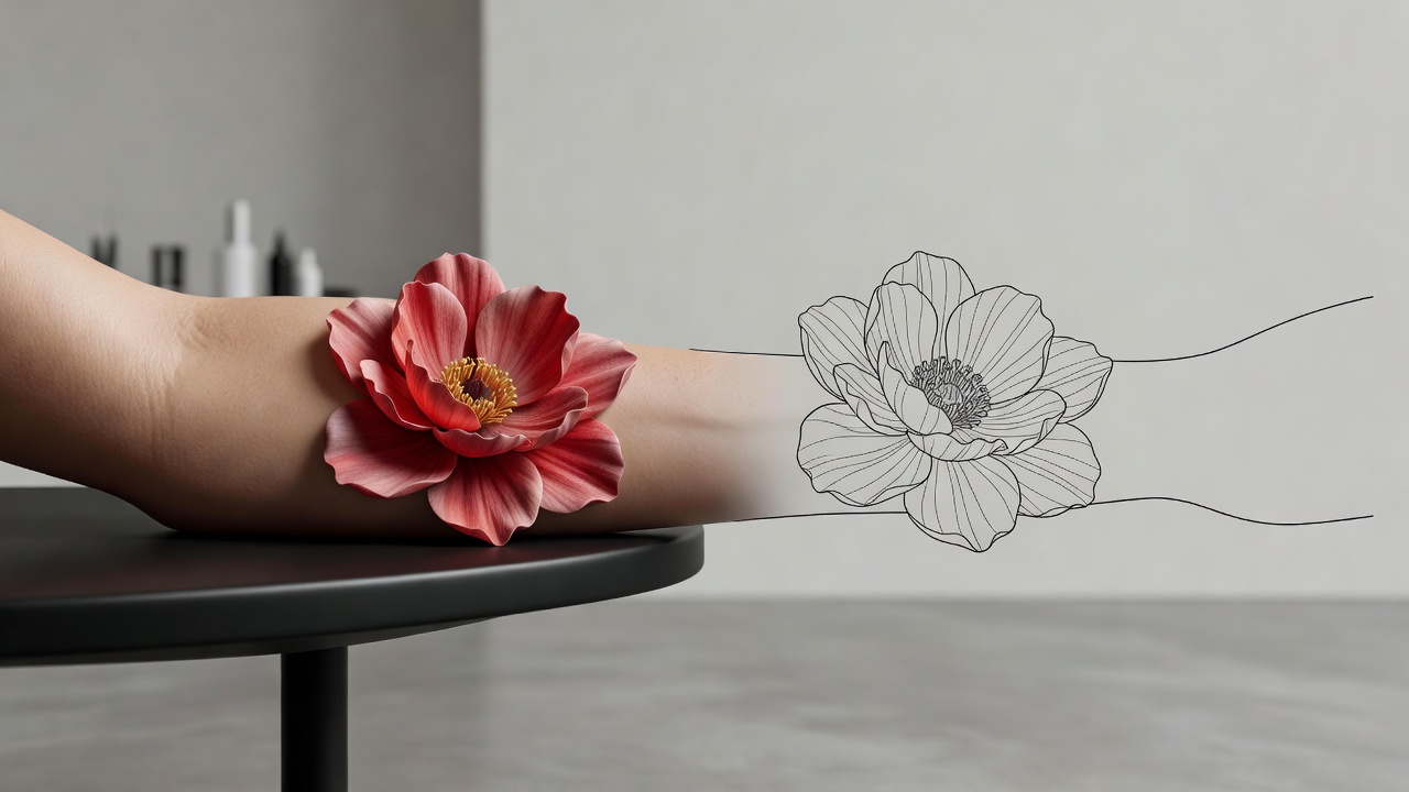 Une photo de fleur convertie par l'IA en stencil de tatouage au contour net prêt pour le transfert