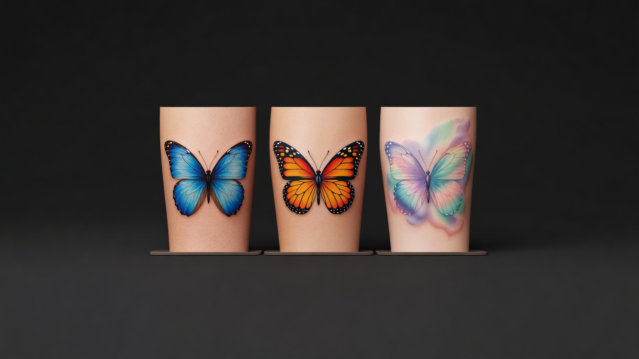 Farbenfrohe Schmetterling-Tattoos mit blauen, monarchorangen und Aquarell-Designs und ihren Bedeutungen