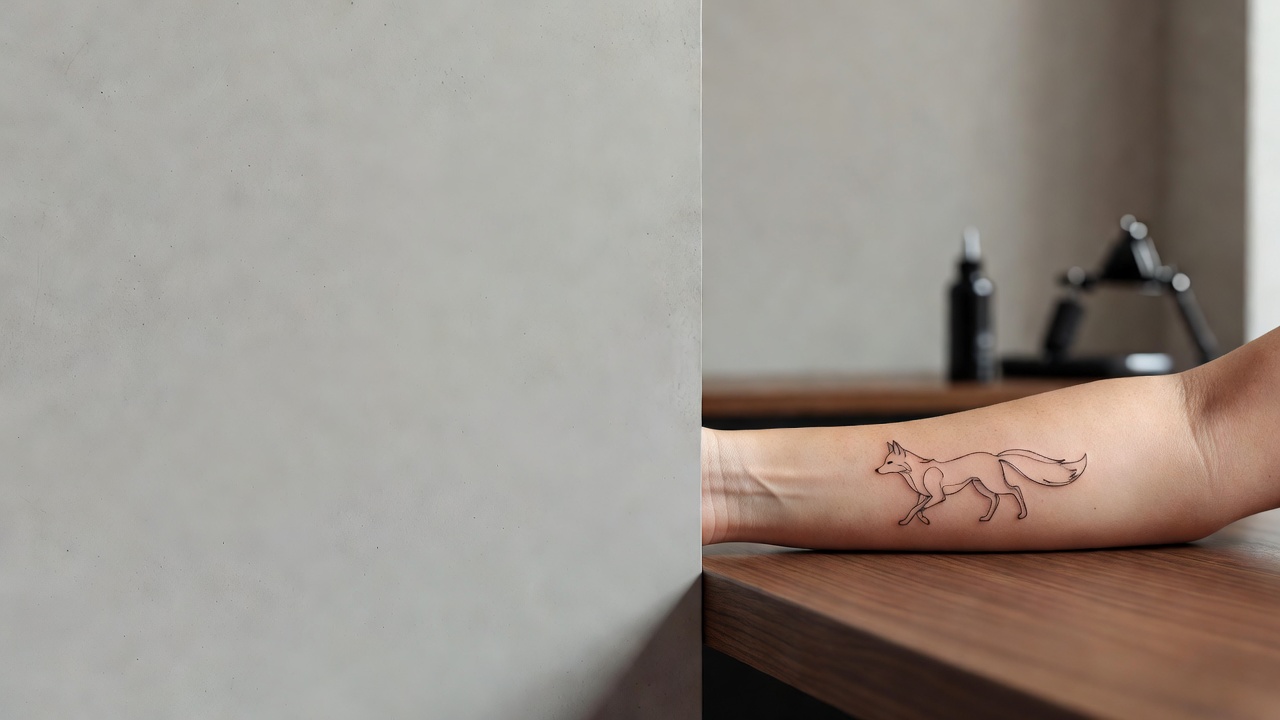 Fine line fox tattoo on the forearm representing cunning intelligence and independence