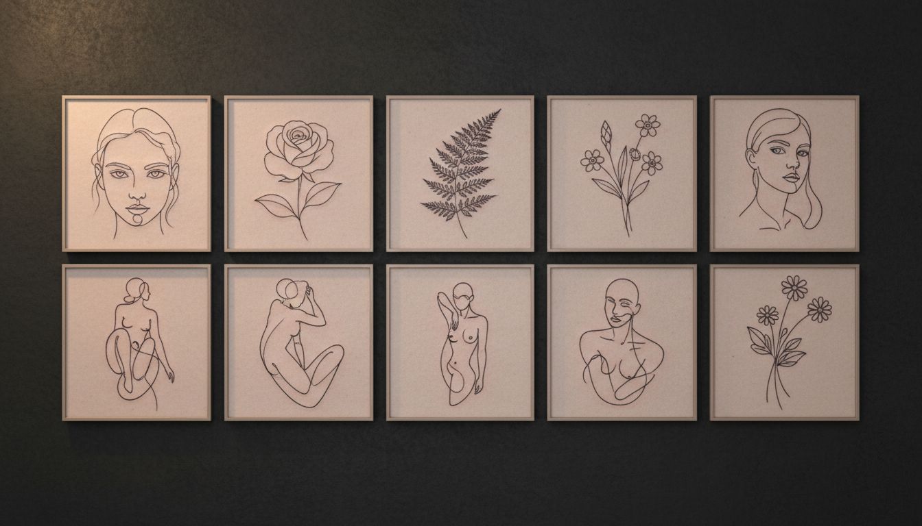 Gallery of fine line tattoo designs showing single needle work and thin delicate lines