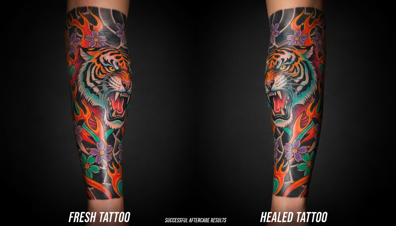 Beautifully healed tattoo showing vibrant colors after proper aftercare