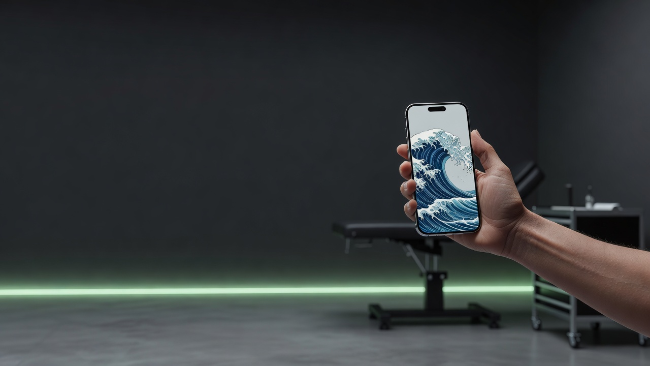 Sanatçıyla randevu almadan önce akıllı telefonla önkolda dalga dövmesi tasarımını önizleme