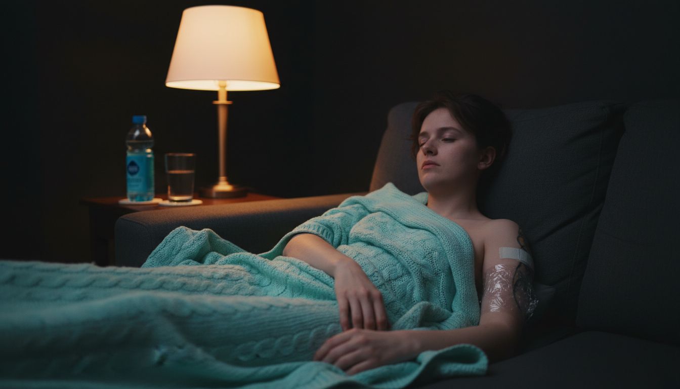 What is tattoo flu illustration showing tired person with fresh tattoo experiencing flu like symptoms